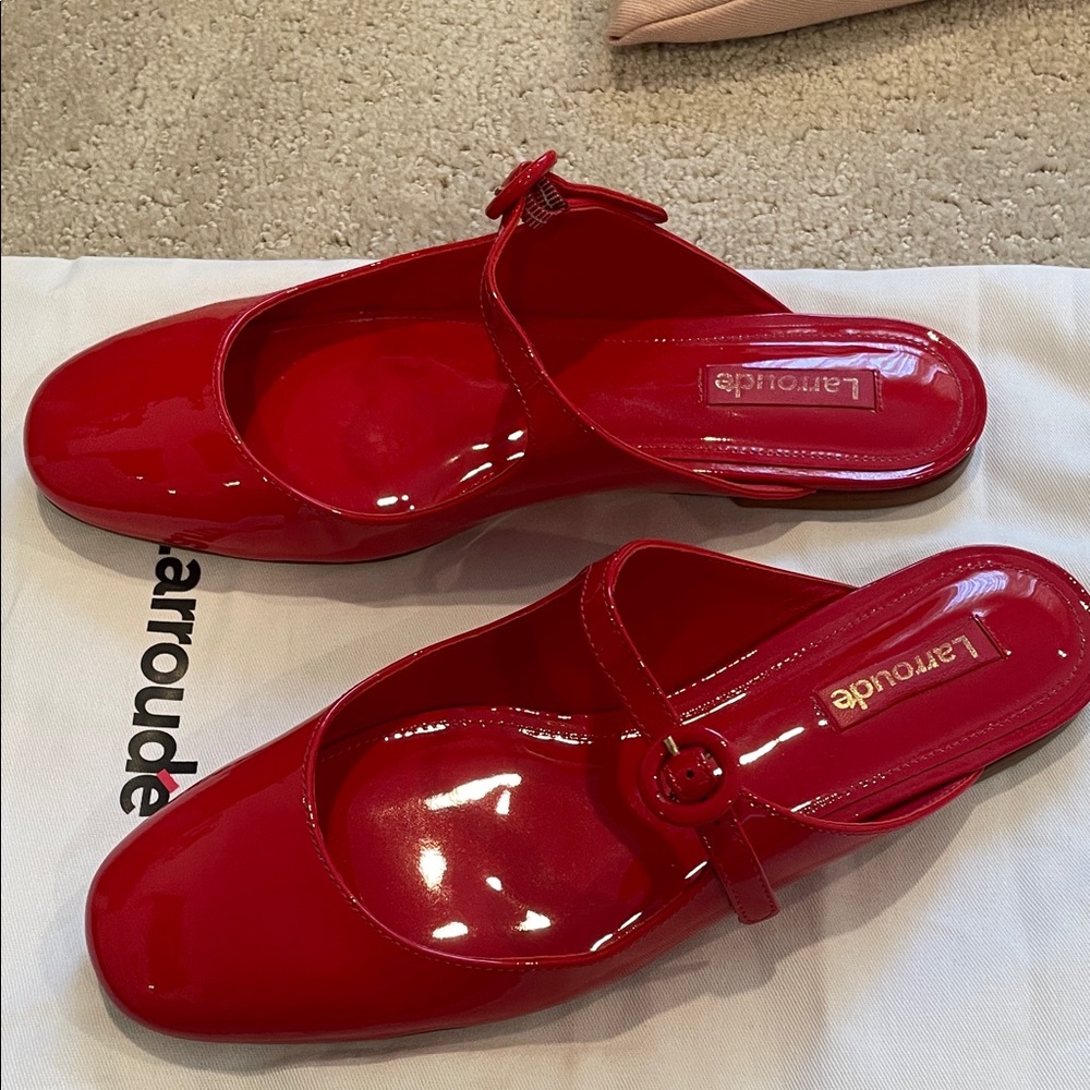 Larroude Glossy Red Mules